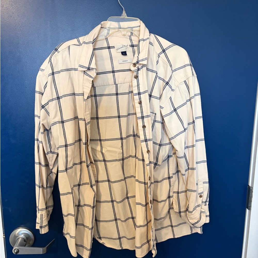 Cream and Blue Checkered Flannel